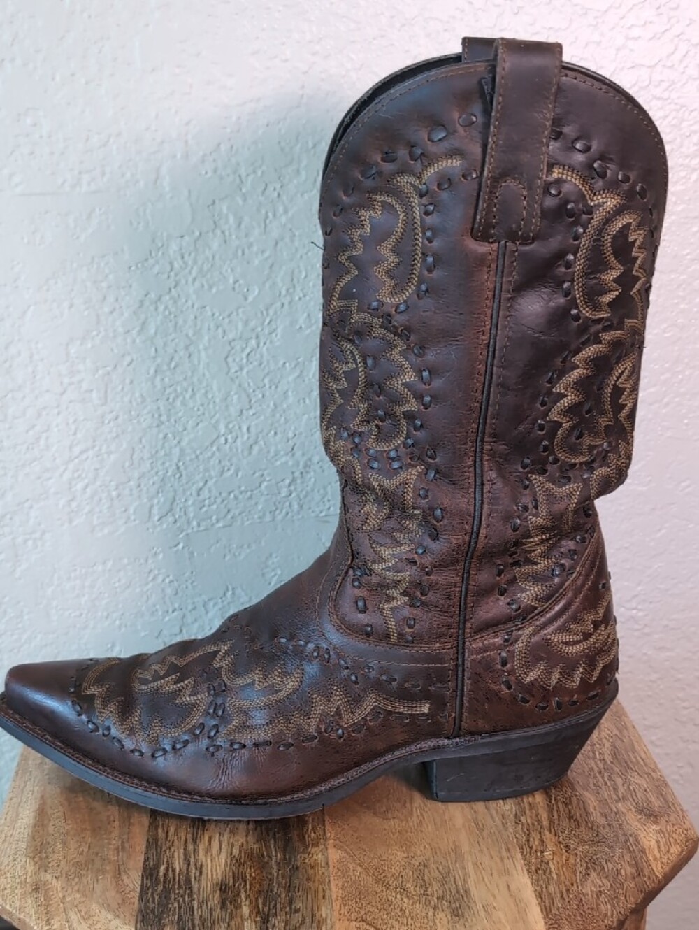 Men's Laredo Brown Leather Midnight Rider Western Cowboy Boots - Picture 4 of 11